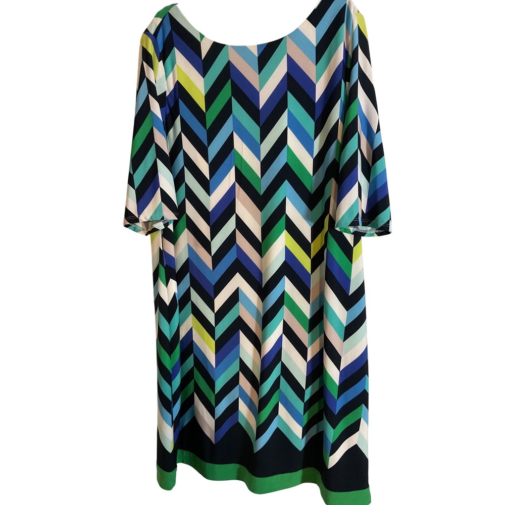 Jessica F Chevron Print Sheath Dress Knee Length Geometric Blue Green Size 16